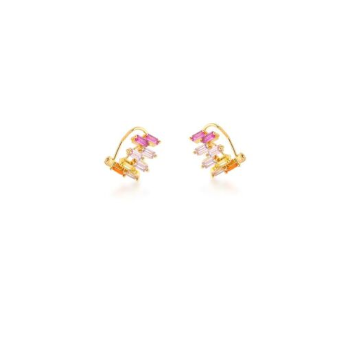 PIERCING DE ORELHA E CRISTAIS BAGUETES BANHADO A OURO