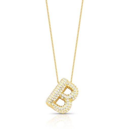 COLAR COM PINGENTE DE LETRA "B" CRAVEJADO BANHADO A OURO