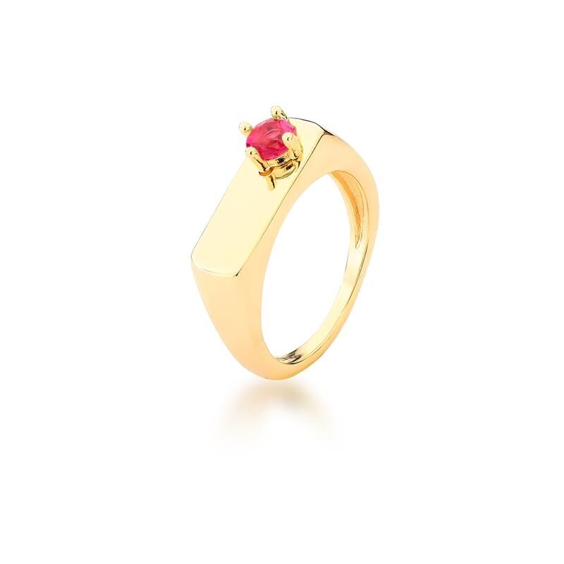 ANEL QUADRADO LISO E CRISTAL BANHADO A OURO